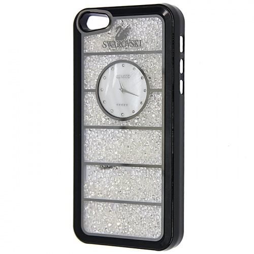 Чехол-накладка для iPhone 5/5S Swarovski часы с белыми стразами черный