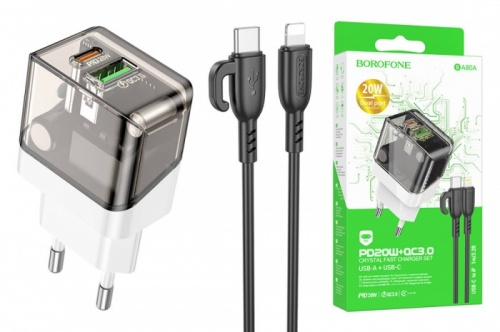 СЗУ Borofone BA80A USB + Type-C PD20W белая