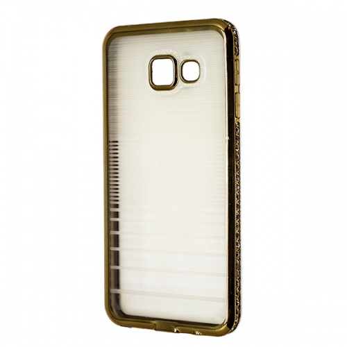 Чехол-накладка для Samsung Galaxy A3 2016 металл со стразами золотой