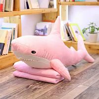 Мягкая игрушка Акула 100 см с пледом розовая
