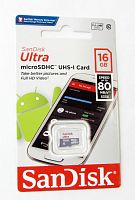 MicroSDHC 16Gb SanDisk Class 10 Ultra UHS-I 80Mb/s без адаптера