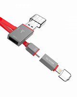 Кабель USB 2 в 1 MicroUSB/Apple iPhone 5 Hoco UPL03 Data-Sharing розовый