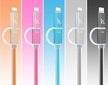 Кабель USB 2 в 1 MicroUSB/Apple iPhone 5 Hoco UPL08 розовый