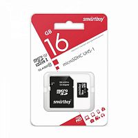 Карта памяти MicroSDHC 16Gb SmartBuy class 10 с адаптером SD