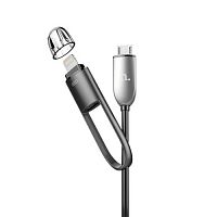 Кабель USB 2 в 1 MicroUSB/Apple iPhone 5 Hoco UPL01 Charger Data Cable серебрянный